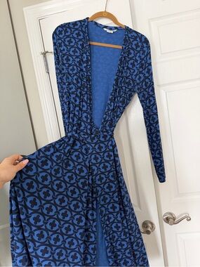 Boden Navy and Black Patterned Wrap Dress